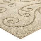 Modway - Jubilant Pousse à la Vigne Défilante Tapis de 5 pi l x 8 pi L - Crème et beige-Résistant aux taches / Facile à nettoyer