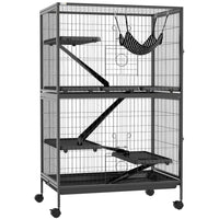 PawHut - Cage à 5 niveaux pour lapin, cochon d’Inde, furet, rat, hamster - 50 po H - gris foncé-Idéal pour une variété de petits animaux, y compris le vison domestique, le chinchilla, le petit chat et d'autres petits animaux de taille similaire 