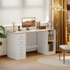 HOMCOM - Bureau d'ordinateur avec tiroirs - 55,1 po L x 20,9 po l x 29,5 po H - blanc grain de bois-Les tiroirs peuvent être installés à gauche ou à droite pour des agencements flexibles et adaptés parfaitement à votre espace