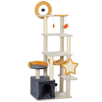 PawHut - Arbre à chat 63 po - tour thème étoile et lune pour chats d’intérieur-Le centre d'activités garde les chats divertis et actifs 