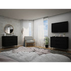 Manhattan Comfort - Rockefeller commode 3 tiroirs style milieu du siècle de 35,24 po - noir - lot de 2-Choisissez le design de votre poignée lorsque le produit est chez vous Option pour une poignée découpée ou un look affleurant