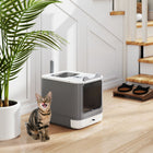PawHut - Boîte à litière pour chat avec couvercle, entrée frontale, sortie par le dessus pour chats moyens - blanc-Cette litière entièrement fermée avec quatre sachets de charbon piège efficacement les odeurs 
