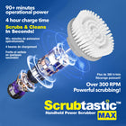 Bell+Howell - Scrubtastic Max Brosse à récurer électrique rechargeable avec 2 têtes de brosse-NOUVEAU AMÉLIORÉ POUR 2022 - Batterie plus grande de 2000 mAh et couple accru pour de meilleures performances - obtenez plus de 30 minutes de puissance opérationnelle avec une autonomie de batterie 20% plus longue et de meilleurs résultats de nettoyage avec un couple amélioré de 15% !