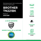 CIG - Cartouche de toner Brother TN221BK remise à neuf - rendement standard - noir- Écologique : Remanufacturé à partir d'une cartouche Brother originale recyclée
