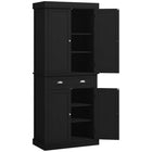 HOMCOM - Armoire de cuisine haute avec tiroir - grain de bois noir-Design moderne et élégant avec panneaux encastrés et poignées antiques 