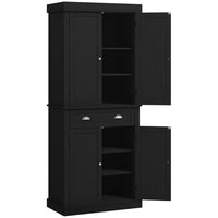 HOMCOM - Armoire de cuisine haute avec tiroir - grain de bois noir-Design moderne et élégant avec panneaux encastrés et poignées antiques 