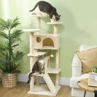 PawHut - arbre à chat 54 po avec poteaux à griffer, condos - beige-Comprend des poteaux à griffer et une rampe pour satisfaire les instincts naturels de griffade 