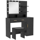 HOMCOM - Coiffeuse avec miroir et lumières - 40,9 po L x 15,7 po l x 55,1 po H - noir-Coiffeuse avec miroir et tabouret, idéale pour les espaces de soins personnels 