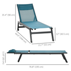 Outsunny - Chaise longue d’extérieur avec roues - chaise de bronzage 5 positions - bleu-Dossiers rembourrés et assises en maille respirante pour plus de confort et de ventilation