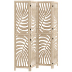 HOMCOM - Paravent autoportant à 4 panneaux motif feuille de palmier pour bureau à domicile ou chambre - finition bois naturel-Les parties supérieure et inférieure détachables forment deux séparateurs indépendants  
