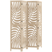 HOMCOM - Paravent autoportant à 4 panneaux motif feuille de palmier pour bureau à domicile ou chambre - finition bois naturel-Les parties supérieure et inférieure détachables forment deux séparateurs indépendants  
