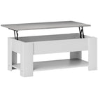 HOMCOM - Table basse relevable avec compartiment de rangement caché et étagère - blanc-Table basse relevable avec espace de rangement caché pour stocker vos objets domestiques