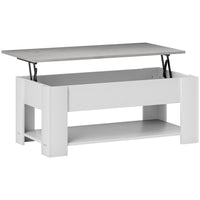 HOMCOM - Table basse relevable avec compartiment de rangement caché et étagère - blanc-Table basse relevable avec espace de rangement caché pour stocker vos objets domestiques