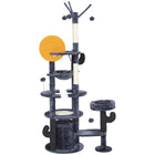 PawHut - Arbre à chat 71 po avec poteaux à griffer, condo, lit - gris foncé-Le centre d’activités garde les chats divertis et actifs 