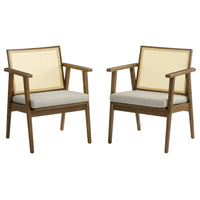Modway - Thera Cuir et canne véganes Fauteuils d’accent - Pierre de chêne altérée - Ensemble de 2-Ensemble de 2 chaises d’accent