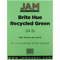 Jam Paper, 32 lb Couleur Papier, 8,5 po l x 11 po H, Vert recyclé, 100 feuilles/paquet-Couleur : Vert