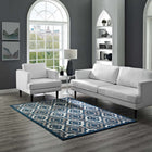 Modway - Kalinda Treillis rustiques vintage marocains Tapis de comédie 8 pi l x 10 pi L - Ivoire marocain bleu et brun-Tissage serré à poil bas