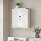 HOMCOM - Armoire murale de salle de bain style ferme avec portes de grange et étagères ajustables - blanc-Fonction murale permettant d’optimiser efficacement l’espace vertical de la salle de bain