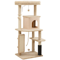 PawHut - Arbre à chat 52 po avec poteaux à griffer, lit, condo - beige-Le centre de jeux d'activités divertit et stimule les chats 