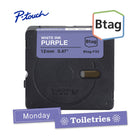 Brother - BTAGF35 Ruban non laminé violet avec texte blanc authentique pour étiqueteuse P-touch, 12 mm (L) x 4 m (l)-Btag + P-touch = une équipe créative du tonnerre. Utilisez les rubans d’étiquettes non laminées Btag de 12 mm conçus spécialement pour les étiqueteuses P-touch PT-N10, PT-N20 et PT-N25BT de Brother.