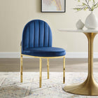 Modway - Isla Chenal Touffé Performance Velvet Fauteuil d’appoint de salle à manger - Marine d’or-Base en acier inoxydable doré