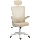 HOMCOM - Chaise de bureau ergonomique avec repose-tête réglable - beige-Obtenez un soutien personnalisé grâce à un appui-tête réglable et un soutien lombaire 2D pour plus de confort 