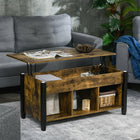 HOMCOM - Table basse relevable avec rangement - brun rustique-Table basse à plateau relevable avec espace de rangement caché pour stocker vos objets domestiques