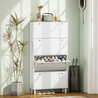 HOMCOM - Armoire à chaussures avec 4 tiroirs rabattables au design étroit - blanc-Étagères réglables et amovibles pour ranger des chaussures plus hautes ou plus volumineuses 