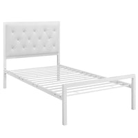 Modway - Mia Vinyle Lit simple, Blanc blanc-Cadre de lit à plateforme avec tête de lit