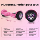 Gyrocopters - Hoverboard PRIME pour enfants - Vitesse de 15 km/h - 300 W - 6,5 pouces - Roues LED - Haut-parleur Bluetooth - Rose-Portée = 8 km