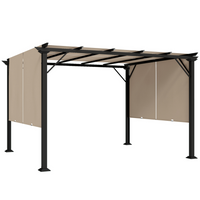 Outsunny - auvent de pergola rétractable 10 pi l x 12 pi L - brun clair-Le toit en polyester résistant aux UV bloque la plupart des rayons nocifs