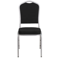 Chaise de banquet HERCULES empilable, dossier couronne, tissu noir, siège épais (2 1/2 po), cadre argenté (FD-C01-S-11-GG)-Chaise de banquet multi-usages
