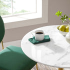 Modway - Lippa Rond de 28 po Faux marbre Table à manger, Or Blanc-Sièges 2
