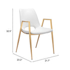 Zuo - Desi Chaise de salle à manger - Blanc/Or - Ensemble de 2-Garantie limitée de 3 ans