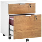HOMCOM - Classeur 2 tiroirs format lettre/A4 avec serrure, roulettes et barres de suspension - bois naturel-Un petit tiroir accueille les fournitures de bureau 
