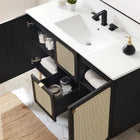 Modway - Chaucer 48" Vanité de salle de bain à un seul lavabo - Noir Blanc-Portes en rotin tissé