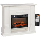 HOMCOM - Foyer électrique 46 po avec manteau, tablette, télécommande et minuterie, blanc-La cheminée rehausse le décor grâce à l'effet réaliste des flammes en 3D et aux trois intensités de flammes  