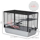 PawHut - Cage à hamster et cochon d’Inde à 3 niveaux 31,5 po x 19 po x 23 po - gris-Accessoires inclus : bouteille d’eau anti-goutte, balcon avec rampe et gamelle anti-renversement 