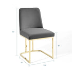 Modway - Amplify Base de traîneau Performance Velvet Fauteuil d’appoint de salle à manger - Gris or-Rembourrage en velours polyester Performance