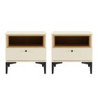 Manhattan Comfort - Lot de 2 tables de chevet modernes Amara 39,4" - Crème et chêne naturel-Table de nuit moderne pour chambre et salon lot de 2