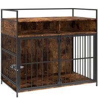 PawHut - Meuble cage pour chien avec station d’alimentation 39 po - noir-Cette cage pour chien fait également office de table d’appoint élégante pour compléter le style de votre intérieur 
