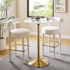 Modway - Lippa Rond de 28 po Bois Bar Table, Or Blanc-Sièges 2