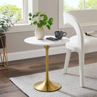 Modway - Lippa Rond de 20 po Bois Table d’appoint - Or Blanc-Socle métallique résistant aux éclats