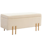 HOMCOM - Banc ottoman de rangement pour chambre à coucher avec couvercle rabattable, 18,5 gallons - beige-Cadre en bois d’hévéa et pieds en métal électroplaqué offrent un soutien stable et une sécurité durable 