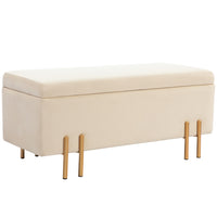 HOMCOM - Banc ottoman de rangement pour chambre à coucher avec couvercle rabattable, 18,5 gallons - beige-Cadre en bois d’hévéa et pieds en métal électroplaqué offrent un soutien stable et une sécurité durable 