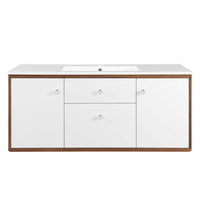 Modway - Transmit 48" Vanité de salle de bain murale - Blanc noyer-Vanité moderne du milieu du siècle