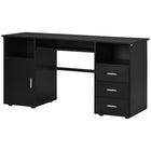 HOMCOM - Bureau d'ordinateur avec tiroirs - 57,1 po L x 19,7 po l x 29,5 po H - noir-Grand espace de bureau pour l’écriture, le travail sur ordinateur et autres activités de bureau à domicile 