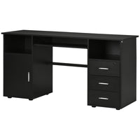 HOMCOM - Bureau d'ordinateur avec tiroirs - 57,1 po L x 19,7 po l x 29,5 po H - noir-Grand espace de bureau pour l’écriture, le travail sur ordinateur et autres activités de bureau à domicile 