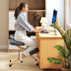 HOMCOM - Chaise ergonomique à posture agenouillée avec roues - gris foncé-Recouvert d’un tissu respirant aspect lin, offrant du confort en toute saison 