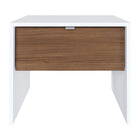 Nexera - Table de nuit Axel, 1 tiroir, Blanc et noyer-Meubles conçus et produits au Canada à partir de panneaux de particules et de MDF certifiés CARB II/FSC.  Item expédié en 24-48 heures après réception de la commande.  Assemblage requis